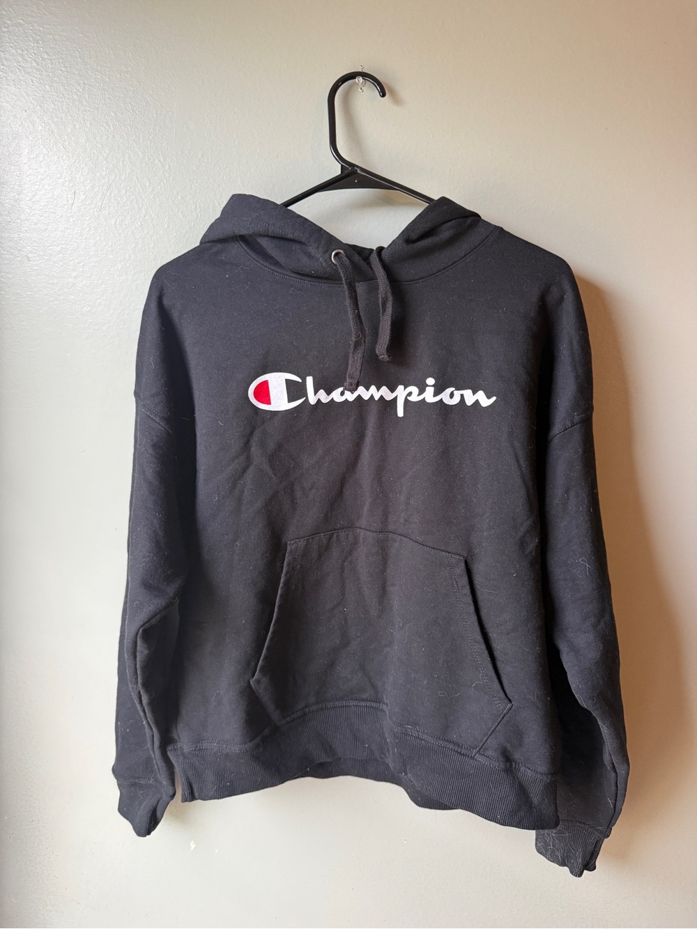 Champion Women’s Black Script Logo Pullover Hoodie Size Large